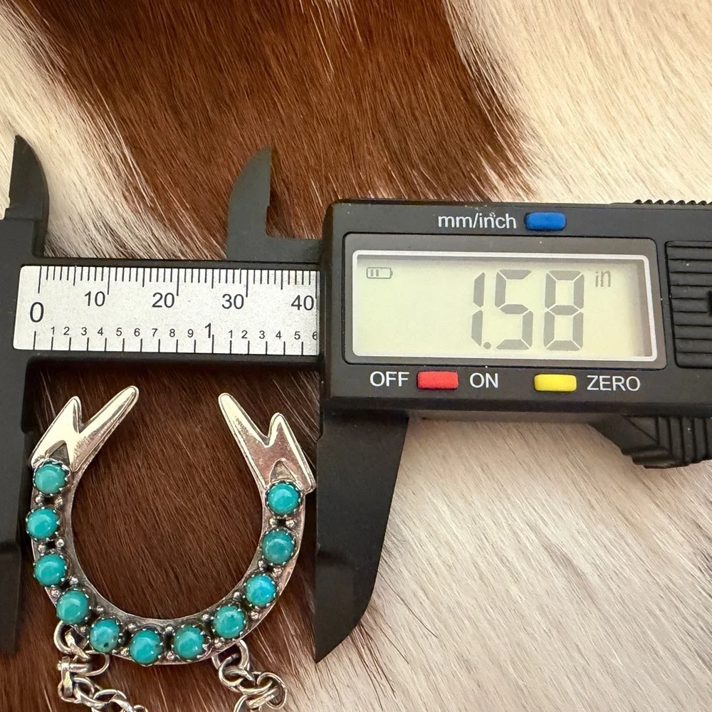 ❤️ Kingman Turquoise Lightning Horseshoe Pendant 22” ADJ Necklace 17.1G Unisex